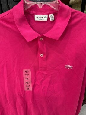 New XXL Lacoste Men's Classic Pique Polo - Hot Pink Regular fit Shirt